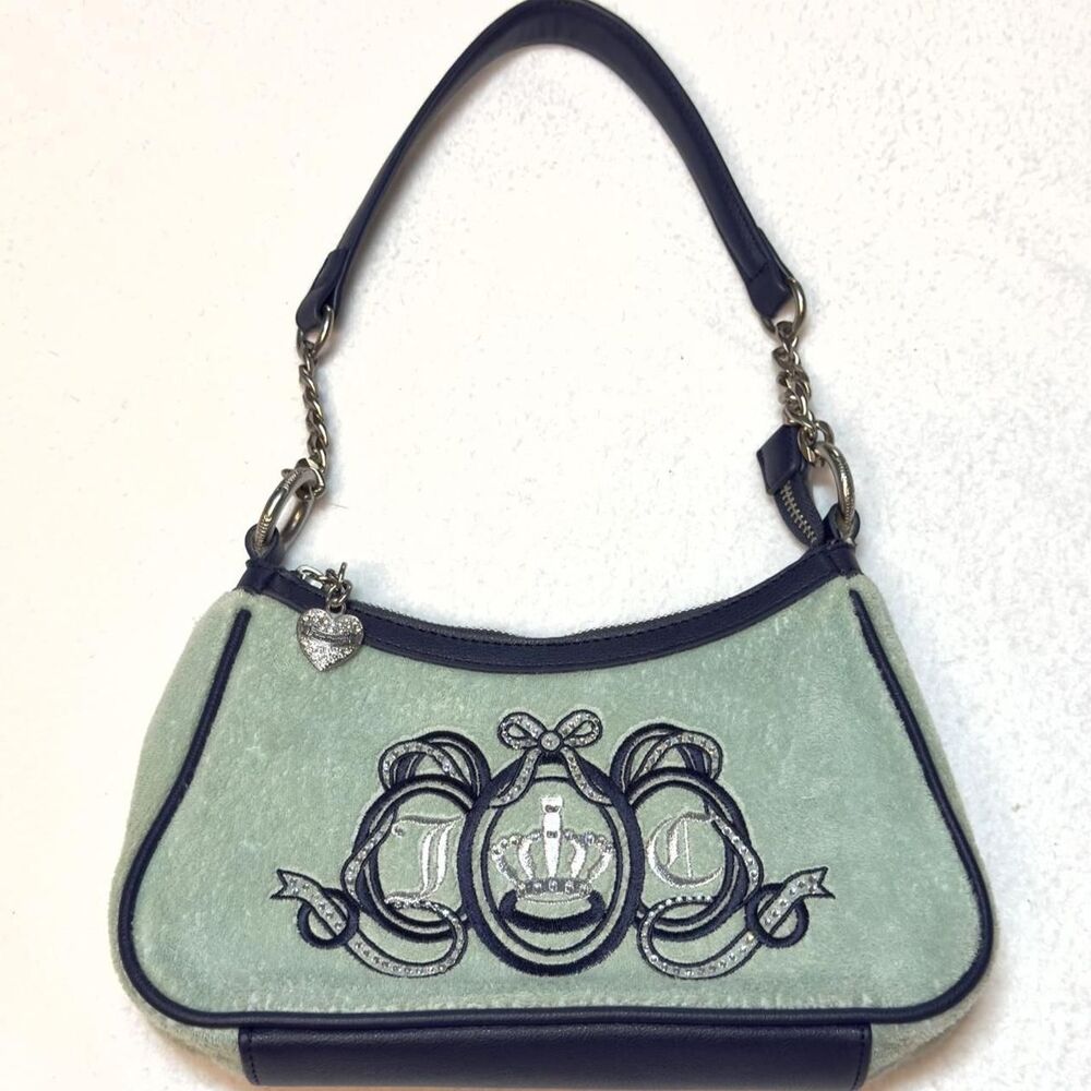 vintage y2k inspired juicy couture velour crown lover’s club tourquoise baguette